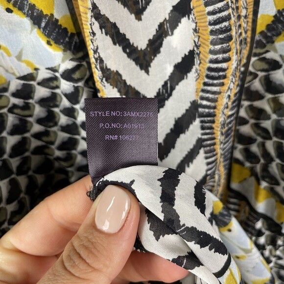 Hale Bob Womens Silk Sheer Abstract Print Blouse Yellow White Black Size XS EUC - Picture 7 of 8